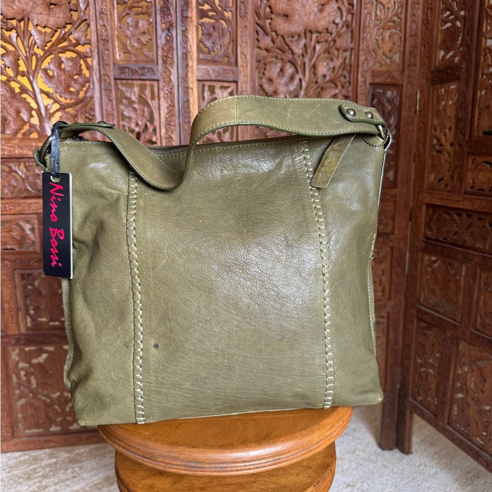 Nino Bossi Handbag NWT Olive Green Leather Shoulder Bag